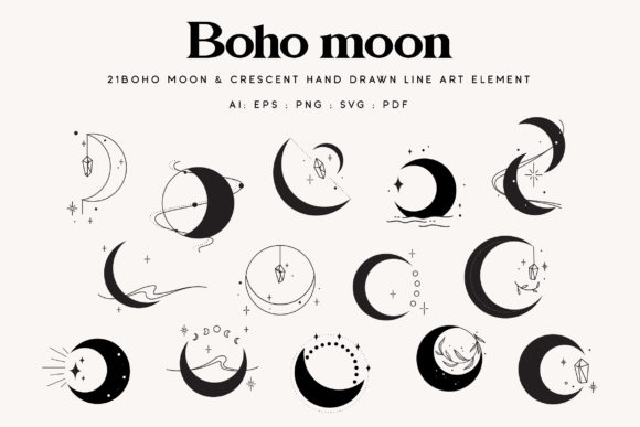 21 Boho Moon Phases Vector Illustration Review