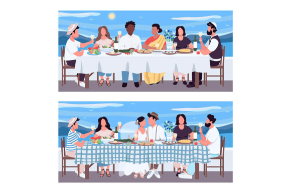 Greek Banquet Flat Color Illustration Review: A Vibrant Design for Real Projects