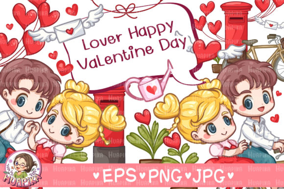 Happy Valentine Illustration for Embroidery Projects