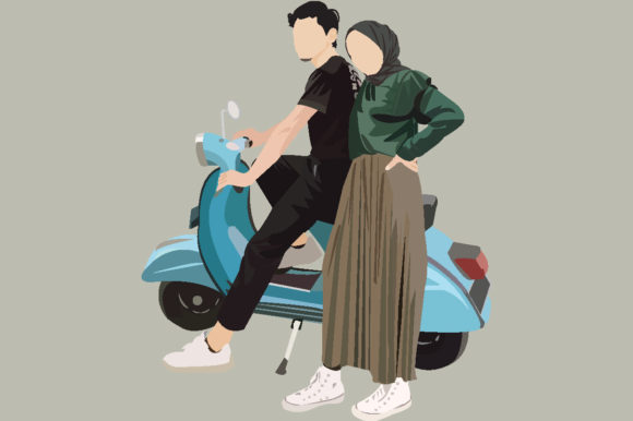 Muslim Couples Ride Vespa Embroidery Design Review