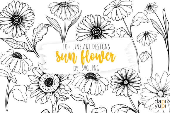 Sun Flower Line Art for Real Embroidery Projects